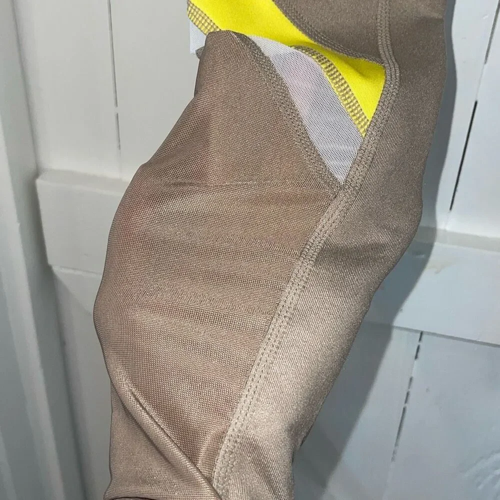 Alo Yoga Womens Elevate‎ Colorblocked Mesh Full Length Leggings Tan Size XS